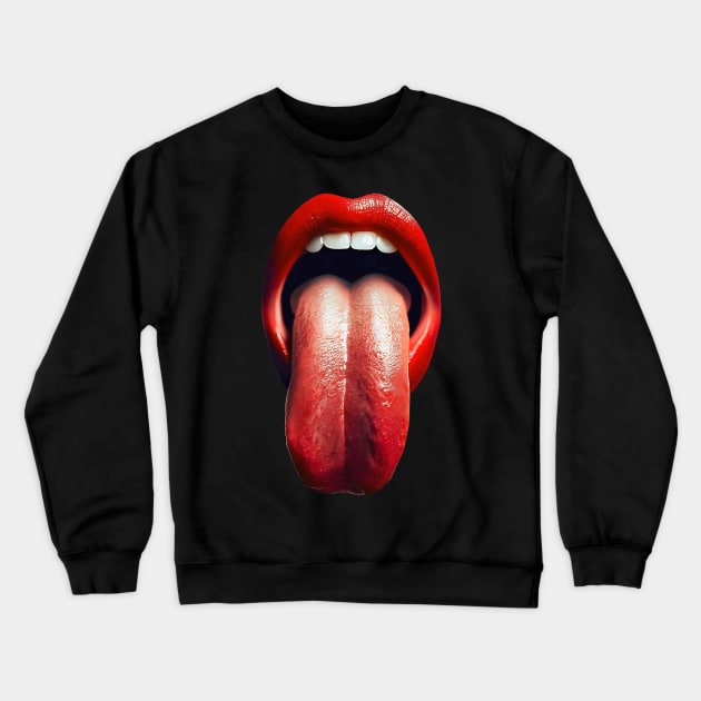 Hot red lips Long Tongue out Crewneck Sweatshirt by Bellinna